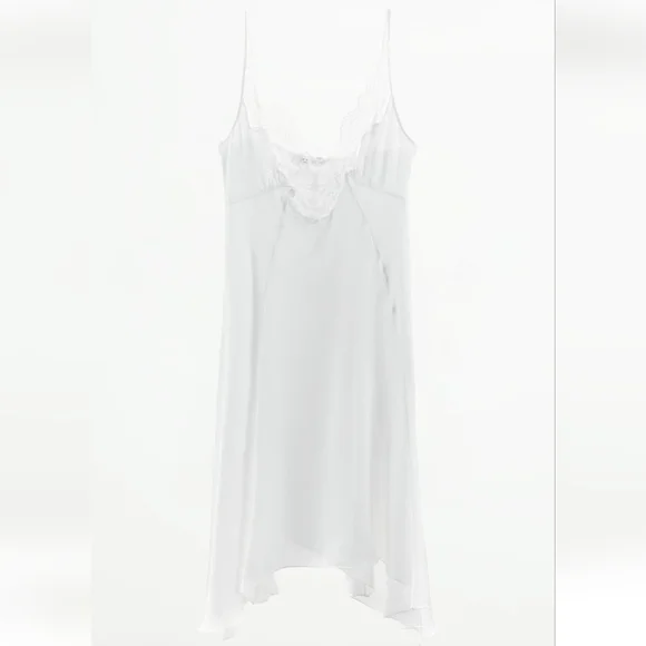 Satin Effect Dress With Lace White Zara S - Picture 3 of 9